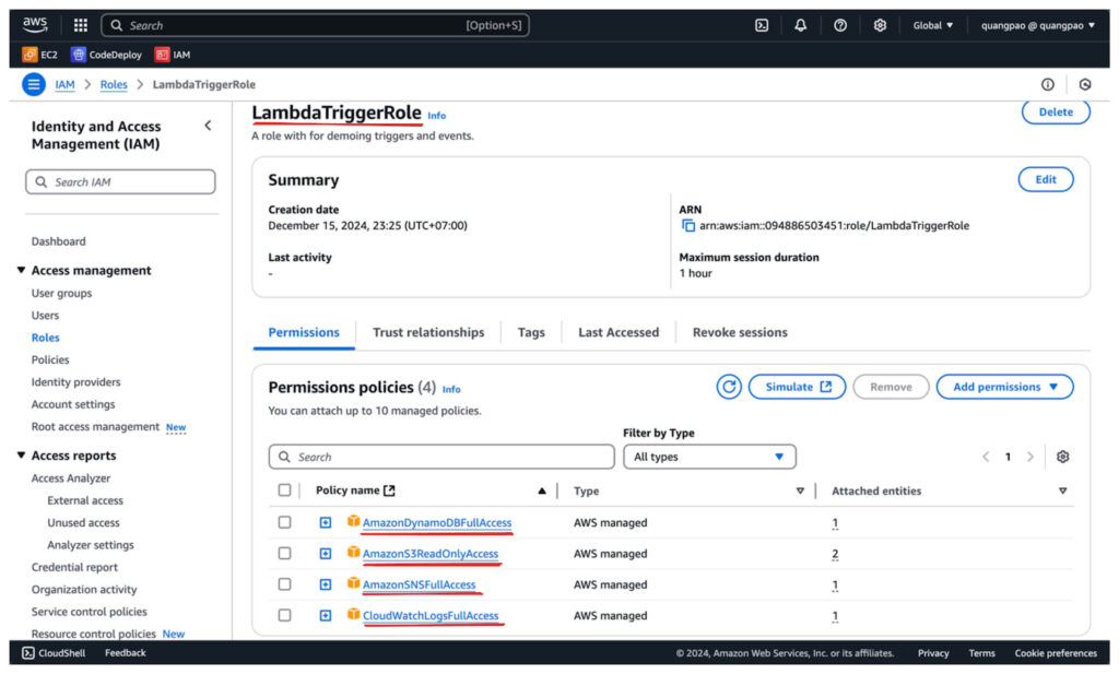 IAM コンソールで Lambda 用の IAM ロールを作成する画面