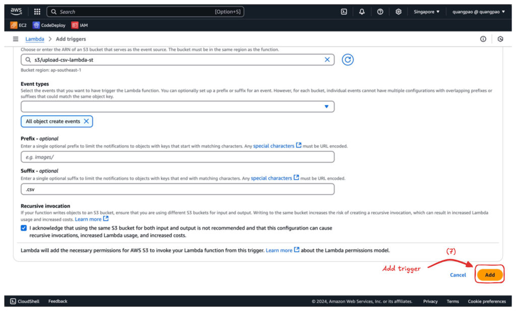 S3 トリガーが追加された Lambda 関数の画面
