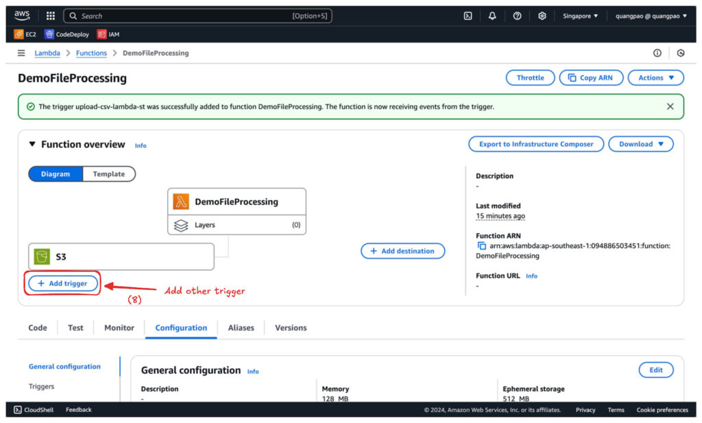 DynamoDB Streams トリガーを追加する画面