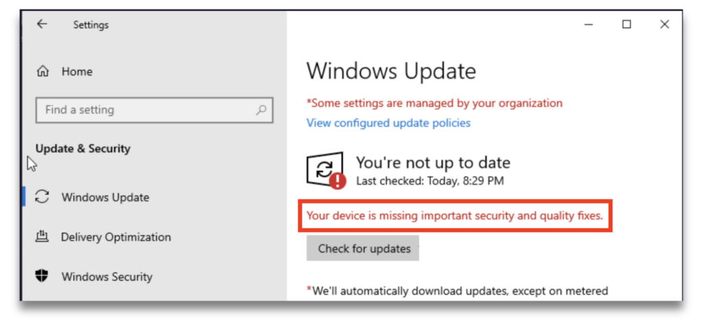 Windows Updateの更新通知画面